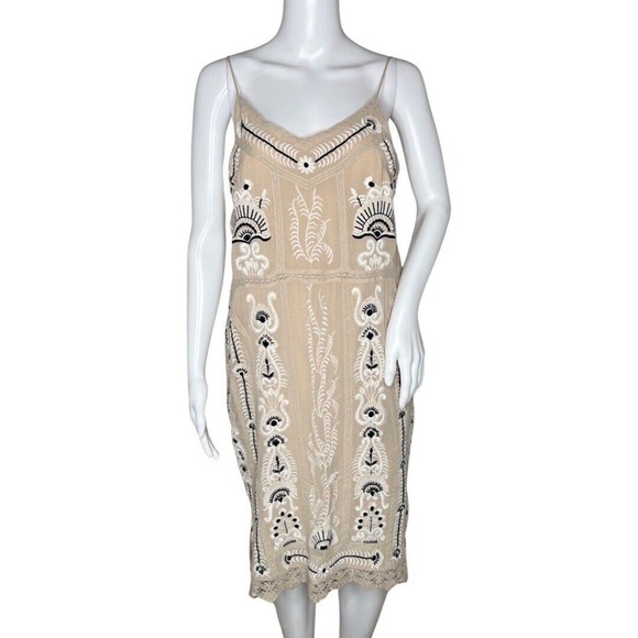 Anthropologie Dresses & Skirts - Anthropologie Maeve Dress Womens Small Cream Black Crochet Embroidered Slip Boho